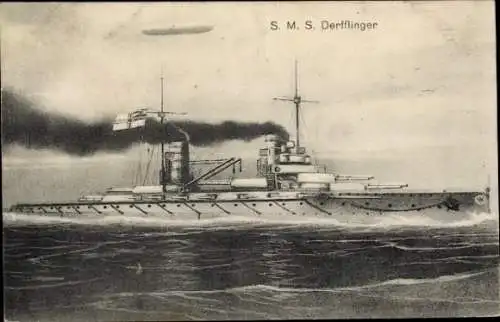 Ak Deutsches Kriegsschiff, SMS Derfflinger, Zeppelin, Marineluftschiff, Kaiserliche Marine