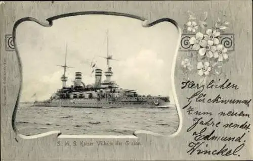 Passepartout Ak Deutsches Kriegsschiff, SMS Kaiser Wilhelm der Große, Kaiserliche Marine