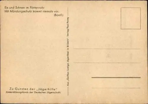 Künstler Ak Geilfus, H., Vorsicht, Schnee im Lauf, Jäger, Zwerg, Jagdunfall