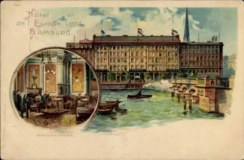 Litho Hamburg, Hotel de l'Europe, Rauchzimmer, Alsterdamm 39