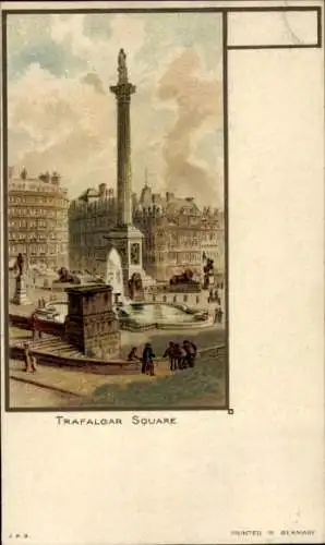 Litho London City England, Trafalgar Square, Nelsonsäule