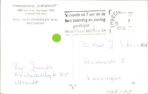 Ak Motor-Tankschiff Sliedrecht, PHs. Van Ommeren NV, Rotterdam