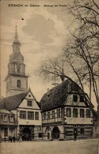 Ak Erbach im Odenwald Hessen, Kirche, Rathaus