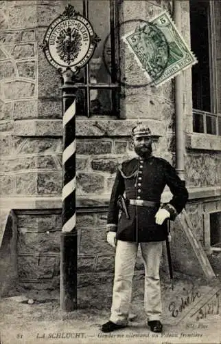 Ak Schlucht Vosges, deutscher Gendarm an der Grenze