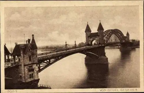 Ak Bonn am Rhein, Blick von Beuel, Rheinbrücke, Teilansicht