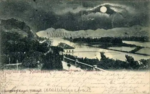Mondschein Ak Rolandseck Remagen am Rhein, Siebengebirge