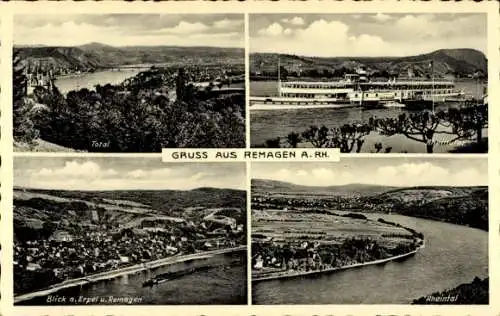 Ak Remagen am Rhein, Totalansicht, Rheinufer, Blick auf Erpel und Remagen, Rheintal