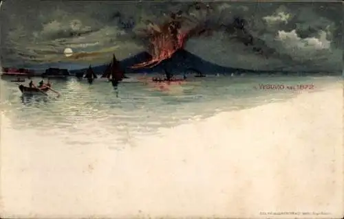 Künstler Ak Vesuv, Vulkanausbruch 1872, Mondlicht, Boote