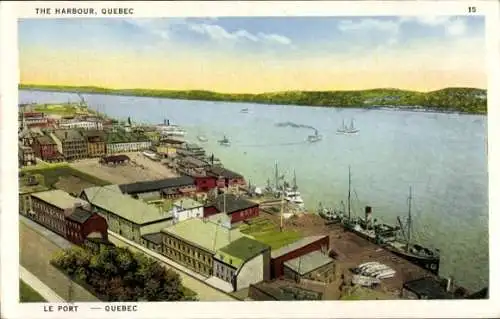 Ak Québec Kanada, The Harbour, Le Port, Hafen aus der Vogelschau