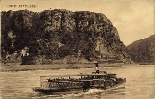 Ak Sankt Goarshausen am Rhein, Loreley, Ausflugsdampfer