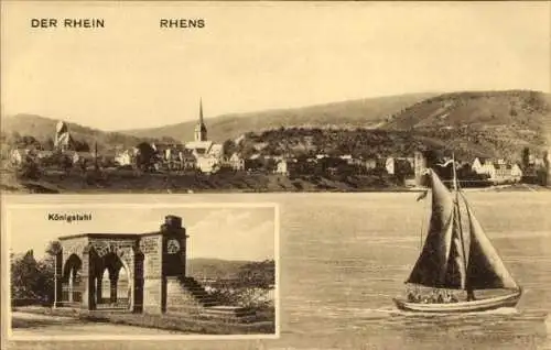 Ak Rhens am Rhein, Königsstuhl, Blick auf den Ort