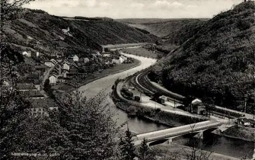 Ak Laurenburg an der Lahn, Blick über das Tal, Brücke