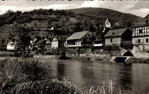 Ak Dausenau an der Lahn, Blick auf den Ort, Fachwerkhäuser