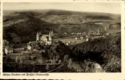 Ak Obernhof an der Lahn, Kloster Arnstein mit Gasthof Klostermühle, Gesamtansicht Ort