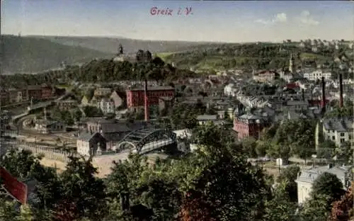 Ak Greiz im Vogtland, Panorama, Brücke