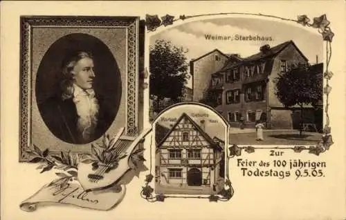 Ak Weimar in Thüringen, Schriftsteller Friedrich von Schiller, Sterbehaus, Marbach Geburtshaus