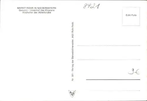 Ak Rohr in Niederbayern, Gesamtansicht, Innenhof d. Klosters, Hochaltar d. Abteikirche