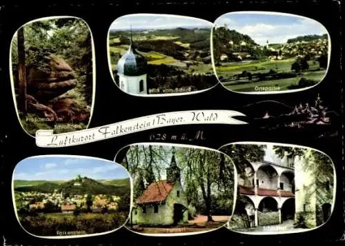 Ak Falkenstein in der Oberpfalz, Burg Falkenstein, Panorama, Schlosshof, Felsen Froschmaul, Kapelle