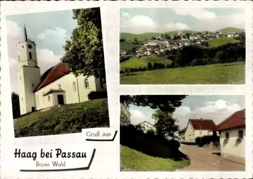 Ak Haag Hauzenberg im Bayerischen Wald, Kirche, Panorama, Teilansicht