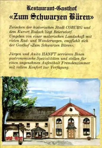 Ak Beiersdorf Coburg in Oberfranken, Restaurant Gasthof zum Schwarzen Bären
