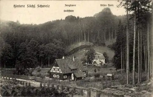 Ak Sebnitz in Sachsen, Forsthaus Zeughaus, Goldstein, Böses Horn
