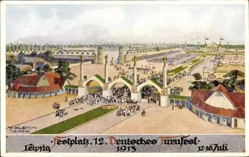 Künstler Ak Klemm, J., Leipzig in Sachsen, 12. Deutsches Turnfest 1913, Festplatz