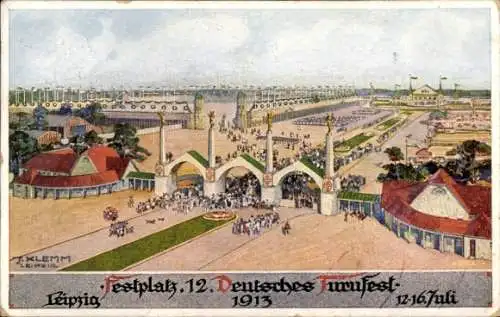 Künstler Ak Klemm, J., Leipzig in Sachsen, 12. Deutsches Turnfest 1913, Festplatz