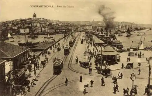 Ak Konstantinopel Istanbul Türkei, Pont de Galata, Straßenbahn