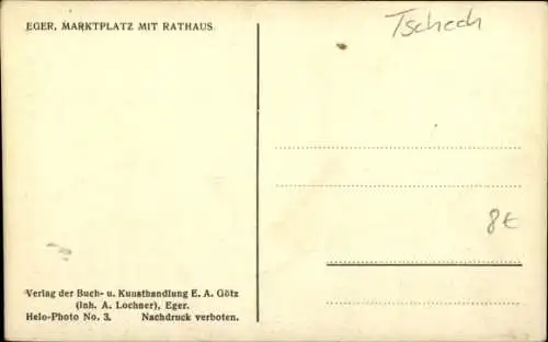 Ak Cheb Eger Reg. Karlsbad, Oberer Marktplatz, Statue, Buchdruckerei Egerer Zeitung, Steindruckerei