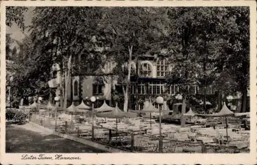 Ak Hannover in Niedersachsen, Waldgaststätte Lister Turm, Außenansicht, Terrasse