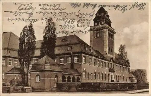 Ak Darmstadt in Hessen, Städtisches Schwimmbad, Außenansicht