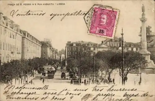 Ak Lisboa Lissabon Portugal, Praca de D. Pedro IV und Rua Augusta