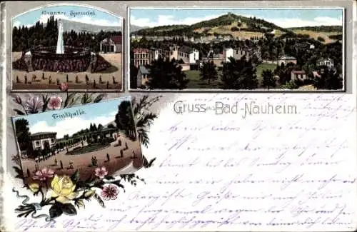 Litho Bad Nauheim in Hessen, Teilansicht, Trinkhalle, Großer Sprudel