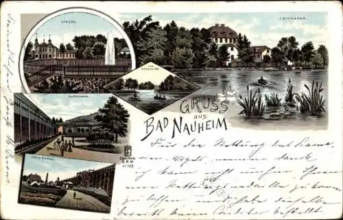 Litho Bad Nauheim in Hessen, Sprudel, Teichhaus, Gradierwerk