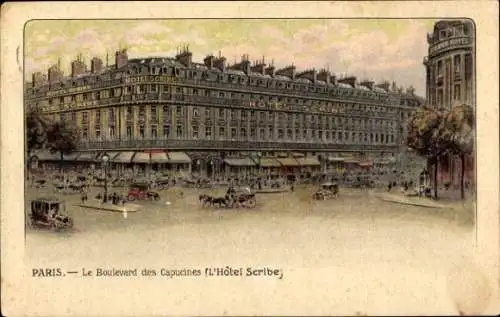 Ak Litho Bourse de Paris II, Le Boulevard des Capucines, Hôtel Scribe