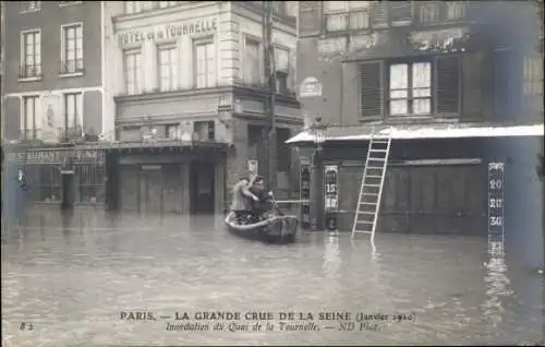 Ak Paris V, Die große Seineflut, Quai de la Tournelle