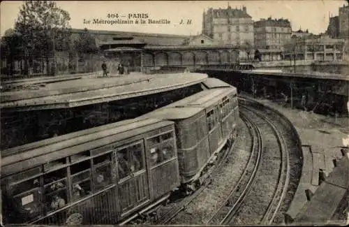 Ak Paris IV., Der Metropolit an der Bastille