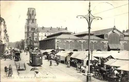 Ak Lille Nord, Les Halles und Sacre Coeur, Straßenbahn