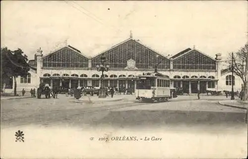 Ak Orléans Loiret, La Gare, Straßenbahn