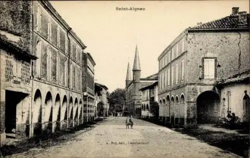 Ak Saint-Aignan Sarthe, Straßenansicht, Kirche