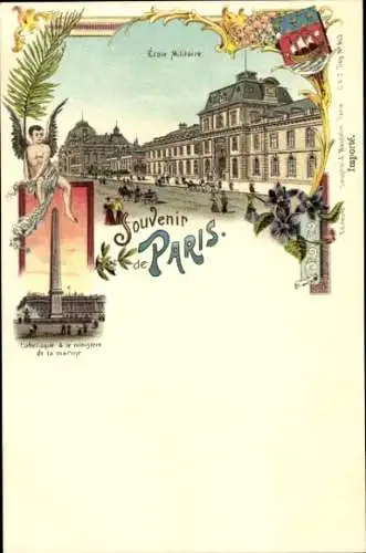 Litho Paris XVIII Montmartre, Ministere de la Marine, Ecole Militaire