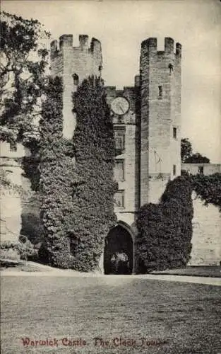 Ak Warwick Warwickshire England, Warwick Castle, Uhrturm