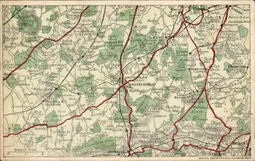 Landkarten Ak Epsom Surrey England, Leatherhead