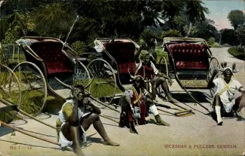 Ak Durban Südafrika, Rikschafahrer machen Pause
