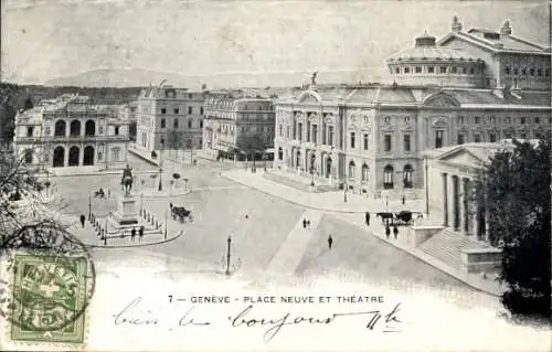 Ak Genève Genf Schweiz, Place Neuve, Theatre