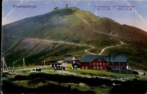 Ak Pec pod Sněžkou Petzer Riesengebirge Reg. Königsgrätz, Riesenbaude, Schneekoppe