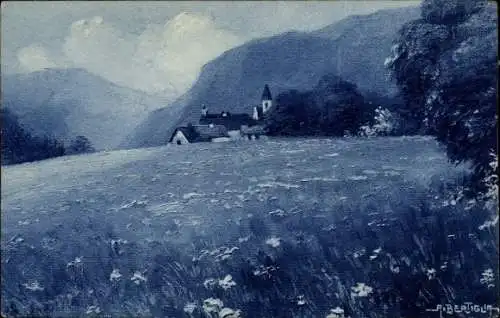 Künstler Ak Bertiglia, Aurelio, Landschaftsszene, Ortschaft, Berge