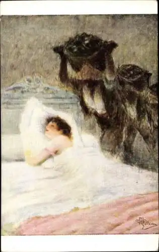 Künstler Ak Guillaume, Albert, Winternachts Traum, schlafende Frau