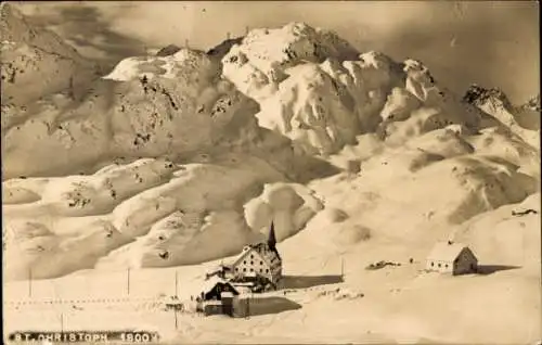 Ak St Christoph am Arlberg Tirol, Wintermotiv, Höuser im Schnee