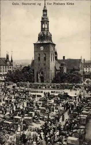 Ak Kristiania Christiania Oslo Norwegen, Stortorvet og Vor Freisers Kirke